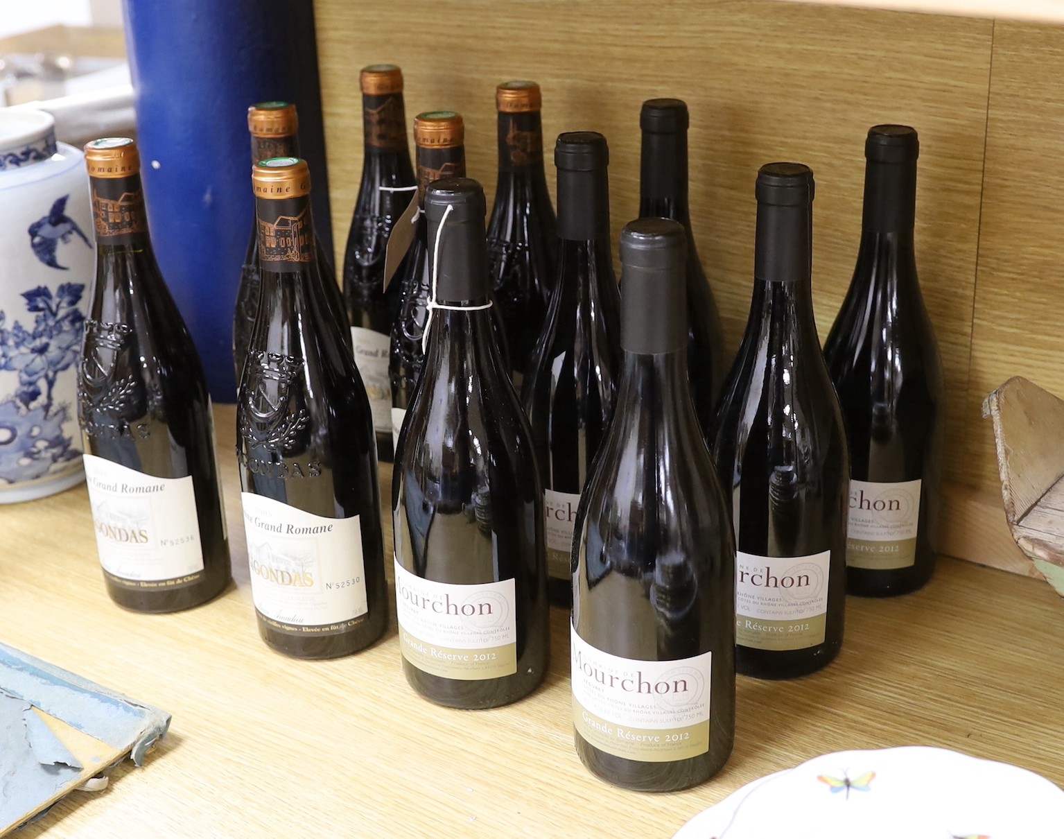 Six bottles of Domaine Mourchon Cotes du Rhone Villages Seguret Grande Reserve, 2012 and six bottles of Pierre Amadieu Domaine Grande Romaine Prestige - Gigondas OCC, 2005